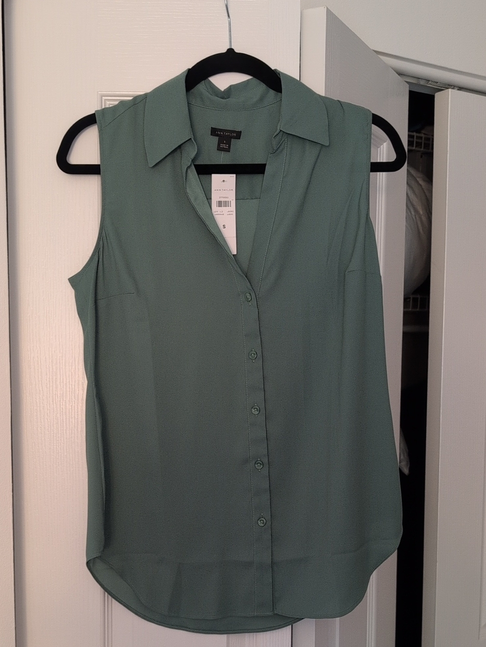 Ann Taylor Sleeveless Button-Front Blouse in Sage